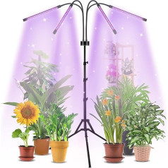 Trayvespace augu lampa LED pilna spektra, 80 LED augu lampa ar statīvu, 3 apgaismojuma režīmi, augu gaisma ar 4 galviņām, ideāli piemērota stādiem un sukulentiem, audzēšanas gaisma