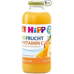 HiPP Bioloģiski augļu sulas dzērieni +, daudzaugļu sulas ar C vitamīnu, 6 gab. (6 x 0,5 l)