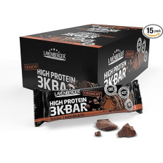 Layenberger 3K Protein Bar Crunchy - Fitnesa batoniņš - daudz olbaltumvielu, maz cukura - 15 gabaliņu iepakojums (15 x 45 g) - tumšā šokolāde