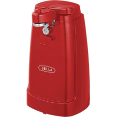 BELLA Electric Can Opener and Knife Sharpener, Multifunctional Jar and Bottle Opener with Removable Cutting Lever and Cable Storage, Stainless Steel Blade, Red