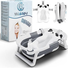 Valbaby® bērnu vanna, salokāma bērnu vanna ar rāmi, neslīdoša, ergonomiska jaundzimušajiem līdz 2 gadiem, pārnēsājama bērnu vanna, viegli tīrāma, vanna bērnam ar Panda spilvena drošību