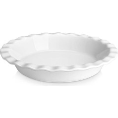 MALACASA Porcelāna tartas panna, 27 cm, 1200 ml cepšanas forma, cepšanas panna Quiche, apaļš kastrolis, šķīvju panna ar rievām, daudzkārt lietojama, droša trauku mazgājamā mašīnā, mikroviļņu krāsnī un krāsnī, balta