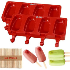 Vinsani Ice Lolly Moulds Silikona 2 x 4 dobumu Ice Lolly Maker ar 100 nūjiņām, pārtikas kvalitātes BPA bezmaksas saldējuma veidne saldētai Ice Lolly paplātei DIY Layer Ice Lolly Tray