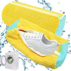 2 x shoe wash bags, washing machine, shoes for washing machine, shoe wash bag, reusable wash bag, with 360° cleaning fluff, shock absorbing and noise reducing, for sports shoes (yellow)