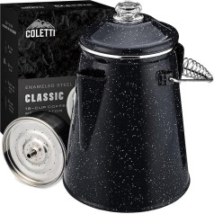 Coletti Classic Coffee Maker (черный, 18 чашек) - Кемпинговый кофейник, кофейник-перколятор - варите мощный кофе для всего кемпинга - XL эмалированный перко