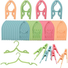 MOUYAT 40 Pack Travel Clothes Hangers with Pegs, 4 Colors Foldable Plastic Space Saving Portable Hanger for Home, Travel, Camping, Indoor and Outdoor