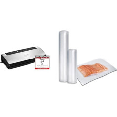 CASO VC150 vakuumiepakotājs, pārtikas produkti saglabājas svaigi līdz pat 8x ilgāk un profesionāls vakuuma plēves komplekts 1 / Folijas maisiņš: 50 x 20 x 30 cm, folijas rullis: 1x 20 x 600 cm, 1x 30 x 600 cm 150 µm