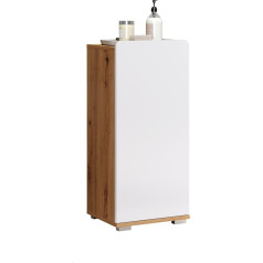 trendteam smart living - Ciara - Kumode - balta, spīdīga / ozols - stāvgaldiņš ar durvīm bez rokturiem - (platums x augstums x dziļums) 37 x 82 x 31 cm - ar regulējamu plauktu - durvis var uzstādīt pa kreisi vai pa kreisi