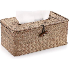 SUMNACON Rectangular Seagrass Cosmetic Tissue Box for Household Decorative Woven Paper Holder Rattan Tissue Box Home Decoration for Bathroom Living Room Office Restaurant Crafts Coffee Color