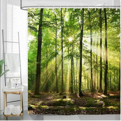 QYSaiXuan dušas aizkars 200 x 200 cm Anti-Mould Garden Trees Textile, mazgājami vannas aizkari ar 14 cilpām un dušas aizkaru gredzeniem, ūdensizturīgi āra aizkari vannas istabai, vannai, dārzam