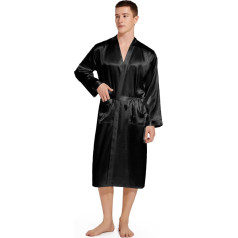 Nanxson Men's Satin Dressing Gown V-Neck Kimono Robe Sleepwear with Tie Belt