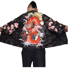 G-LIKE Men's Summer Kimono Cardigan - Traditional Japanese Clothing Haori Costume Taoist Robe Long Sleeve Jacket Chinese Style Cape Nightdress Bathrobe Sleepwear for Men