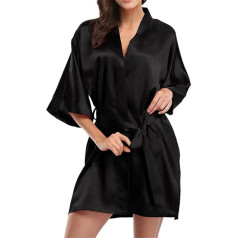 Moterų satino trumpi kimono chalatai Šilko chalatas pusę rankovės Moterų minkštas V-Neck chalatas Lengvas grynas palaidas nuotakos apatinis trikotažas Bridesmaid Lingerie Bridal Cardigan Loungewear Sleepwear vestuvių šalis