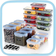 Giftpot Pack of 18 Storage Boxes Kitchen Airtight Food Storage Containers Plastic Kitchen Food Storage Boxes for Flour, Cereal