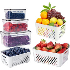 Accmuzzy Food Storage Containers with Lid, Fridge Storage Boxes for Fruit and Vegetable Storage, Fridge Organiser with Lid for Fruit, Vegetables, Fresh Food, Salad, Meat (3)