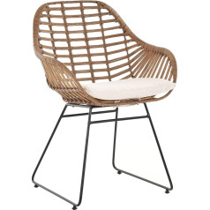 Korb-Outlet Pītie krēsli Retro stila rotangpalmas klubkrēsls 50. gadu dzelzs rāmja pītie krēsli ar roku balstiem (gaiši brūns ar spilveniem)