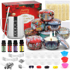 TEPENAR DIY Creative Candle Making Kit - sveču pagatavošanas komplekts ar sojas vasku, alvu, daktīm, ēterisko eļļu, bišu vasku, sveču burku, maisīšanas karoti, kausēšanas trauku kā dāvana sievietēm