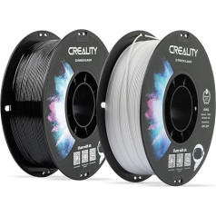 Creality CR-PETG filaments 1,75 mm 2 kg, 3D printeru filaments PETG, melns, balts, izmēra precizitāte +/-0,02 mm, vakuuma iepakojums, kārtīga spole (2 x 1 kg spole, melna + balta)