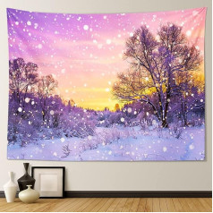 JOTOM Gobelēns ar Ziemassvētkiem, Sniega mežs, 150 x 130 cm, Sienas iekārta, Ziema, Sniegs saulrieta laikā, Sienas rotājums, Sienas māksla viesistabai, viesībām, kopmītnei, dekorēšanai (Sniega aina)