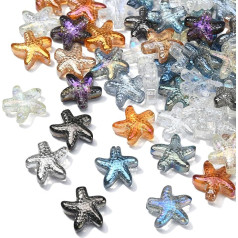 Stiesy Starfish stikla pērlītes, galvanizētas jūras zvaigznes pērlītes, stikla pērlītes DIY rokdarbiem, juvelierizstrādājumu izgatavošanai, 100 gabaliņi