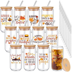 Tioncy Hello Pumpkin Tumbler Tumbler ar bambusa vāku un stikla salmiņu - 16oz Tumbler Tumbler Tumbler Tumbler vīriešiem un sievietēm - 16 Oz - Rudens skārda formas alus glāze vīriešiem un sievietēm