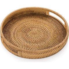 Sziqiqi Rattan Serving Tray with Handles 30 cm Hand-Woven Wicker Tray Rattan Tray Rustic Decorative Tray for Breakfast, Drinks, Snacks, Bread for Coffee Table Bar Dinner Party