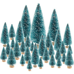 Kuuqa Mini Sizala sniega sals Ziemassvētku eglītes pudele suka koki Plastmasas ziemas sniega ornamenti Tabletop koki ar Merry Christmas burtiem Xmas Party Home Party Diorama Models