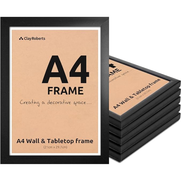 Clay Roberts A4 rāmji Foto rāmji 6 Pack Picture Frame Certificate Frame Art Print Plakātu rāmis Free Standing Wall Mountable 21cm x 29.7cm Picture Frame Set