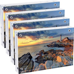 Magnetic Picture Frame, Acrylic Picture Frame, 6x4 inch, 20mm Thick Clear Desktop Picture Frame, Frameless, Double Sided Free Standing for Family, Travel Photo (4 Pack)