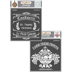 CrafTreat trafareti gleznošanai uz koka, audekla, papīra, auduma, grīdas, sienas un flīžu - Patta sērijas augļu grozs 2 gab., katrs 6 x collu, atkārtoti lietojami DIY mākslas amatniecības trafareti mājas dekorēšanai