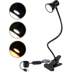 CeSunlight LED spailes lampa kā lasīšanas lampa, galda lampa, grima gaisma, 3 krāsu temperatūras, 10 spilgtumi, spailes lampa USB, LED lampa ar iespēju regulēt apgaismojumu, dienas gaisma, 1,5 m USB kabelis (8 W)