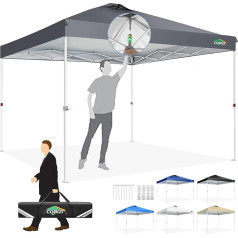 COBIZI lapene 3 x 3 Ūdensizturīga stabila saliekamā lapene 3 x 3 ballīšu telts ar vienu spiedienu Pop Up dārza lapene ar ventilāciju UV aizsardzība 50+ Regulējams augstums Dārza lapene pludmales kāzu kempingam Pelēka krāsā