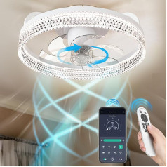 FIMEI 19,7 collu griestu ventilators ar apgaismojumu un pilnu 360° svārstību, atgriezenisks 6 ātrumu ventilators un nepārtraukta gaismas aptumšošana, tālvadības pults un lietotne, moderns apgaismojums viesistabai