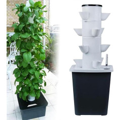 PTSZNGS Hydroponik-Turm für 30 Pflanzen, Hydroponischer Anbau, Aeroponik-Anbauset für Kräuter, Obst und Gemüse mit Befeuchtungspumpe, Adapter, Netztöpfen, Timer für Kräuter