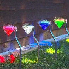 Uonlytech Solar Lights Āra krāsains saules dārza kociņu apgaismojums Dimanta vadīts saules enerģijas kociņu apgaismojums Zāles lampa celiņam Patio pagalmam un zālienam Pack of 4