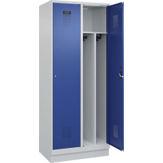 kaiserkraft | Spind Evolo Plus Trennwand mittig | 2 Abteile | lichtgrau/enzianblau | B 800 mm | mit Bodensockel | Zylinderschloss
