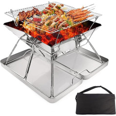 KAHEIGN Kempinga malkas plīts Pārnēsājams nerūsējošā tērauda kempinga grils Saliekams BBQ Fire Pit grils kempingam Kempinga plīts Nerūsējošais tērauds ar pārnēsājamo somu kempingam Pikniks BBQ