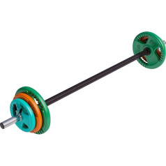 GORILLA SPORTS® svaru komplekts - 19,3 kg / 20 kg, aerobika, 130 cm, 6 svaru plāksnes, 2 x 1,25 kg, 2 x 2,5 kg, 2 x 2,5 kg, 2 x 5 kg atsvari, 30 mm, čuguns, atsperu skavas - hanteļu komplekts, sūkņu komplekts, svaru komplekts