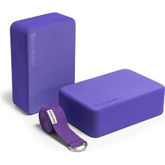 Bamboa Joga komplekts 2 bloki un siksna putas Videi draudzīgs Easy Grip Fitness Pilates iesācējiem un pieredzējušiem lietotājiem