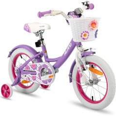 HILAND 12/14/16 collu meiteņu velosipēds Bērnu velosipēds meitenēm ar grozu un stabilizatoriem, rozā/violets/balts