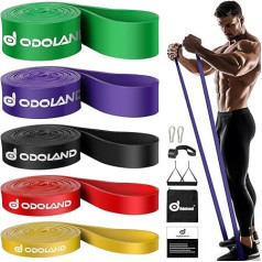 Odoland Fitnesa joslu komplekts Pull Up pretestības josla 5 x dažādās stiepes stiprībās - Expander Bands komplekts, ieskaitot Pull-Up joslu, pretestības joslas, rokturus, durvju enkuru, somu, somu