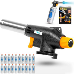 Z.M.C gāzes deglis + 20 x gāzes kasetnes 227 g, metināšanas deglis Flambé Torch līdz 1300 °C, Bunsena deglis Pūšanas deglis 1,3 kW, Pūšanas deglis Virtuves deglis Liesmas ierīce ar regulējamu liesmu