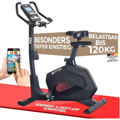 AsVIVA trenažieris un ergometrs H22 ar Bluetooth konsoli | 15 kg spararata masas siksnas piedziņa - iekļauts fitnesa dators - rokas pulsa sensori un pulsa uztvērēji (ieskaitot krūšu siksnu) | Black