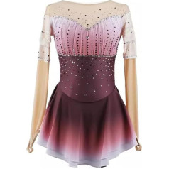 Hynyjxjy Slidošanas kleita meitenēm Daiļslidošanas svārki ar halo krāsojumu Handmade ziemas sporta apģērbs bērniem Leotards vingrošanas sacensībām ar spīdīgiem kristāliem