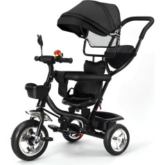 Mērotspējīgs bērnu trīsritenis, 4-in-1, bērnu trīsritenis no 9 mēnešiem līdz 25 kg, ar regulējamu augstumu, grozāmu sēdekli priekšā un aizmugurē, salokāmu jumtiņu pret sauli.
