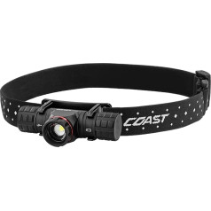 Coast XPH30R 1200 lūmenu fokusējams USB-C uzlādējams LED lukturis ar dubulto jaudu un magnētisko pamatni, melns