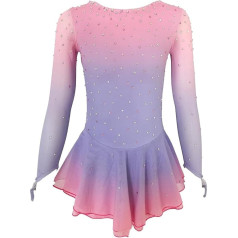 PONNYC Daiļslidošanas sacensību kleita bez muguras slidošanas svārki meitenēm Skrituļslidošanas kostīms ar spīdīgiem rhinestones Ritmic Leotard ar krāsu gradientu