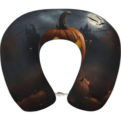 UVBDF Halloween Pumpkin Ergonomisks atmiņas putu ceļojuma kakla spilvens, lidmašīnas ceļojuma spilvens visām miega pozīcijām