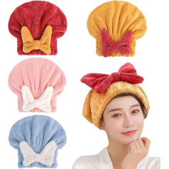 YUMINGUHC Mikrošķiedras dvieļu cepures sievietēm mitriem matiem Super absorbējoša matu žāvēšanas dvieļi Cute Bow Soft Quick Drying Hair Turban for Curly Long Thick Hair