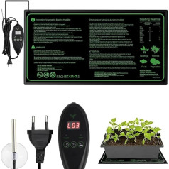 CJBIN Apkures paklājs augiem ar termostatu, 30 W siltuma paklājs, augu sildīšanas paklājs, ūdensizturīgs iekštelpu siltumnīcas siltuma paklājs stādiem, sildīšanas paklājs augiem, siltumnīcām un rāpuļiem, 20 x 10 collas